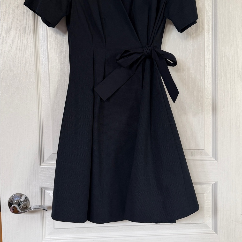 COS Navy Blue Textured Wrap Dress | Short Sleeve Minimalist A-Line - Picture 4 of 16